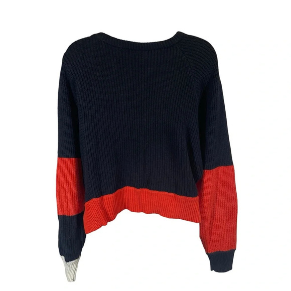 Moon Madison Sweater Colorblock Mixed Media Cable Knit Long Sleeve Cropped M - Picture 3 of 8